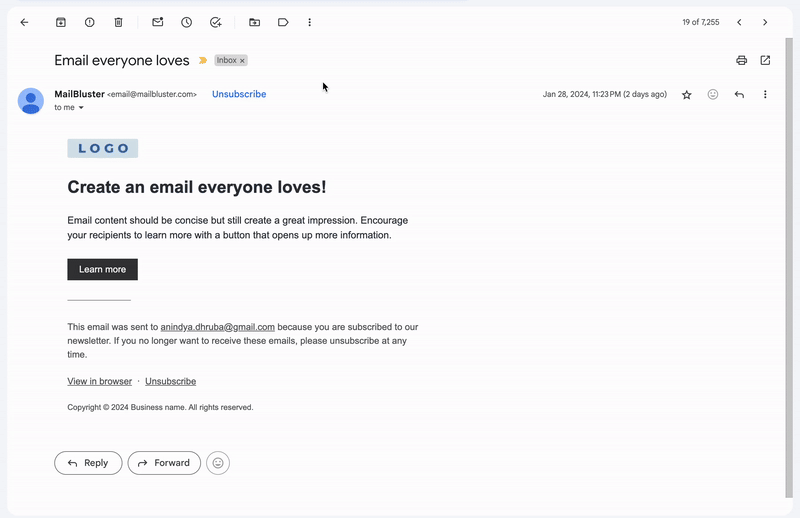 One-click easy unsubscribe button in email campaign