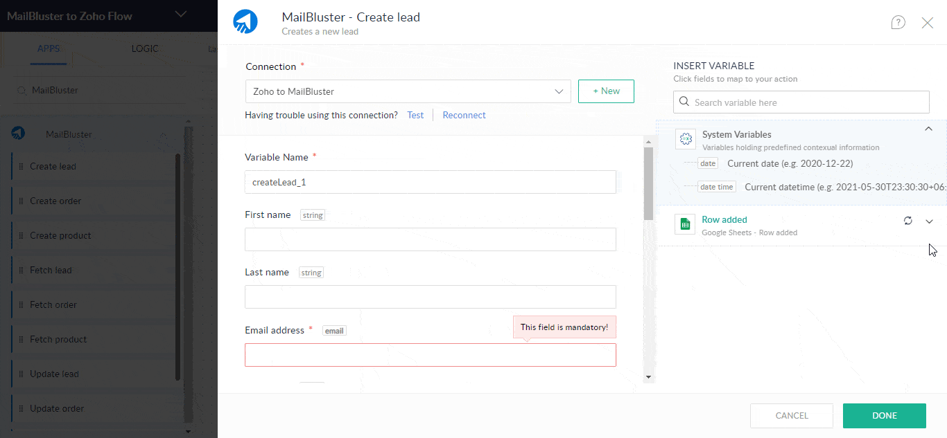 Inserting variables in creating lead section