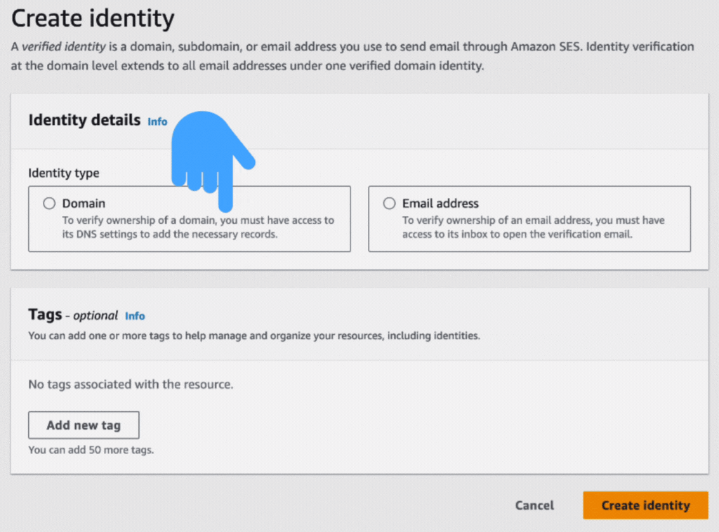 Click on the identity type 'Domain.'