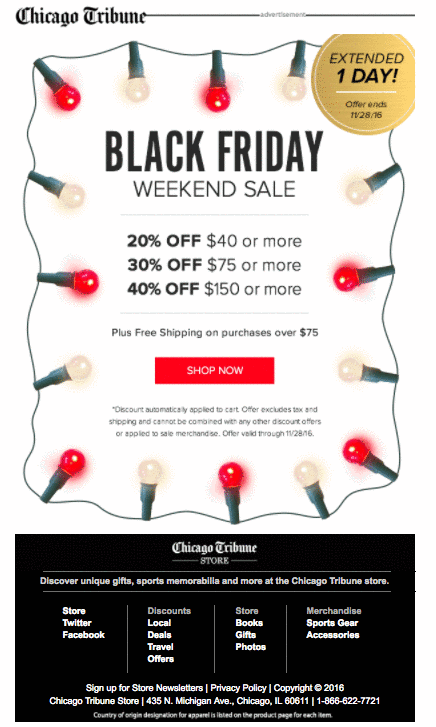 Black Friday weekend email example.