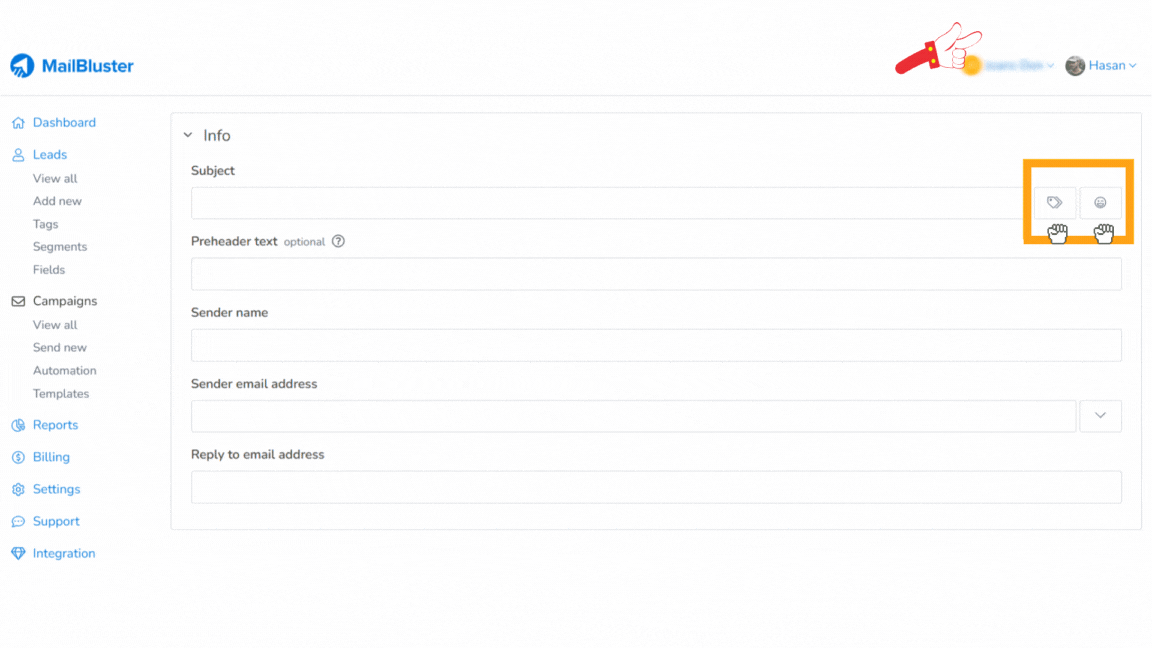 "Emoji" icon next to the "Insert merge tab" icon.