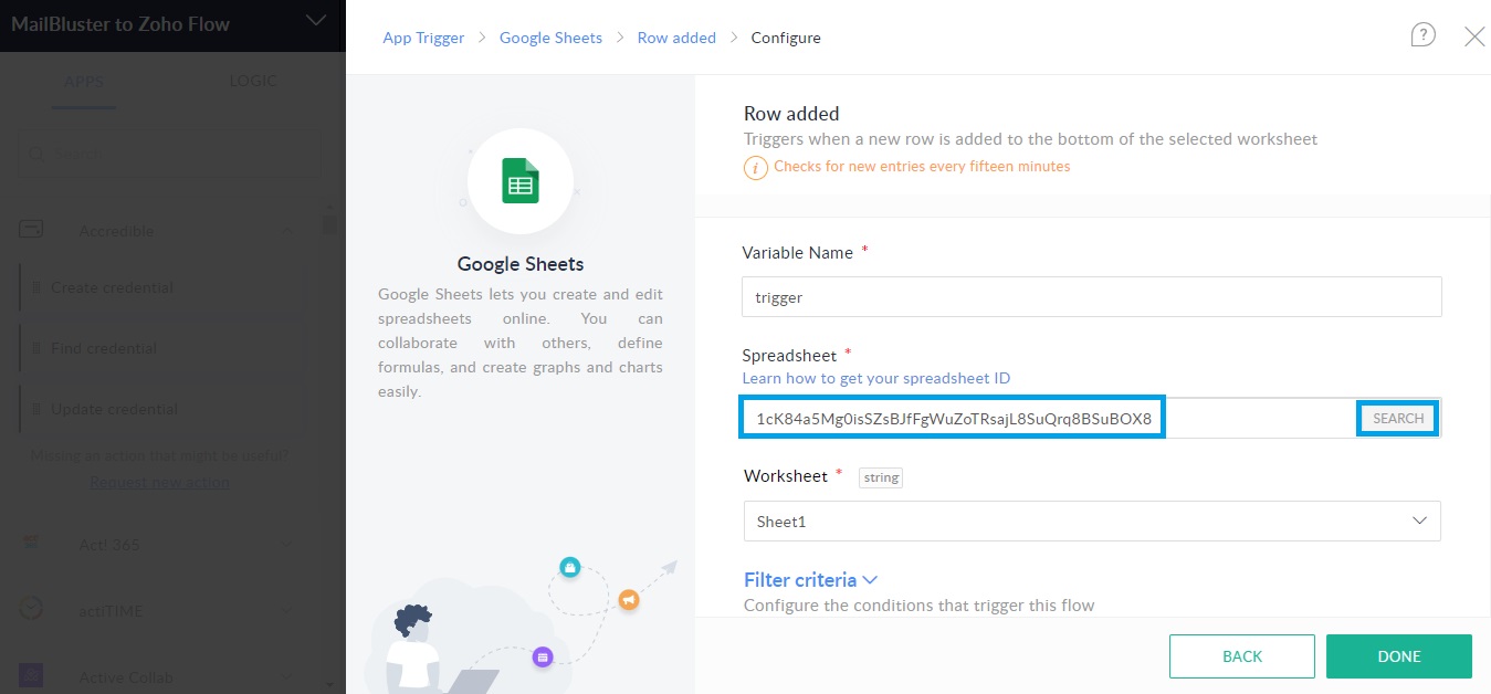 Adding spreadsheet id to Google Sheets