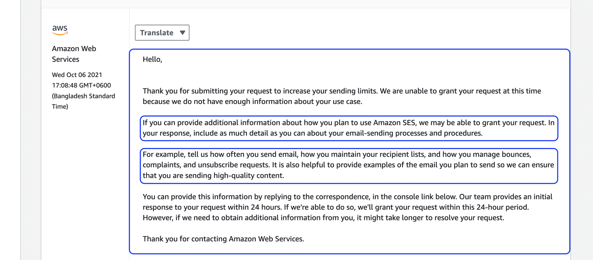 Amazon web services email.