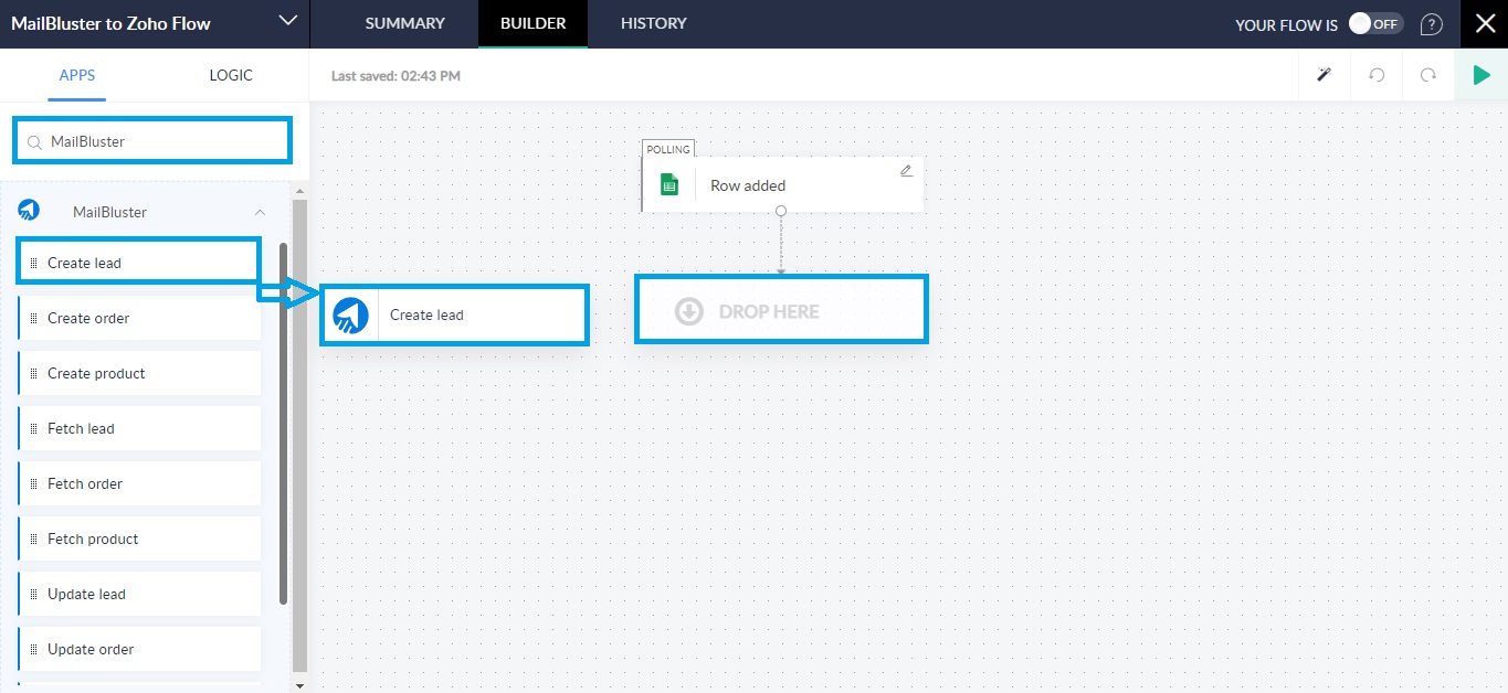 Drag and drop Create lead