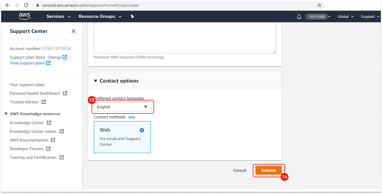 Choose preferred contact langauge.