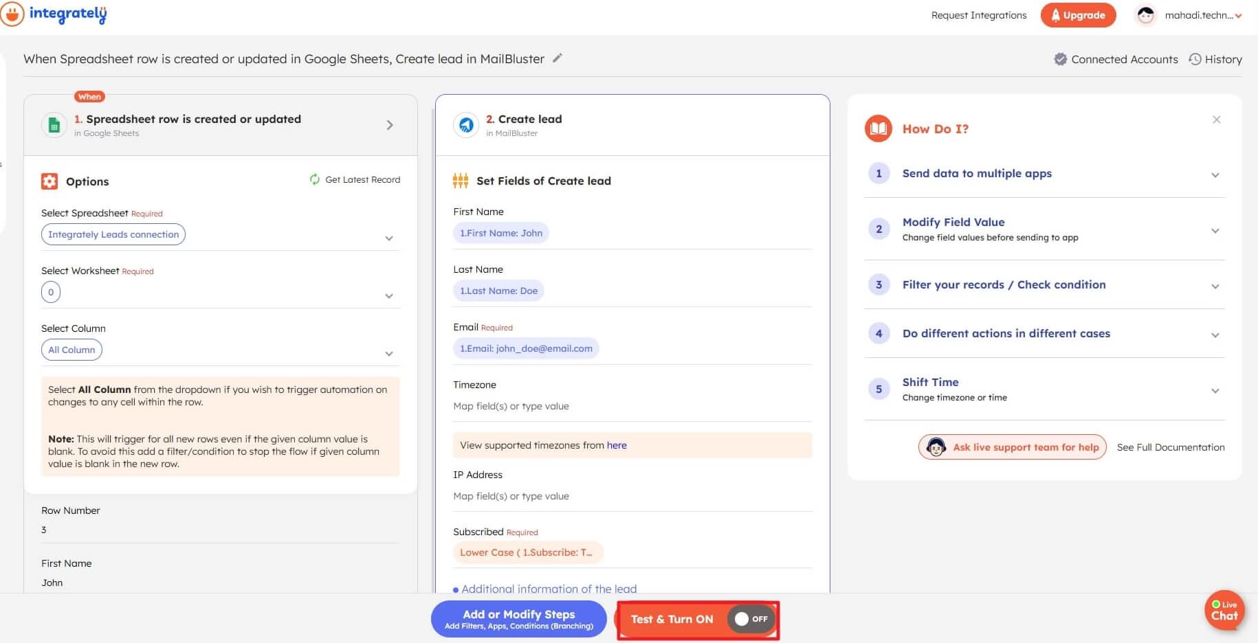 Turning on the automation