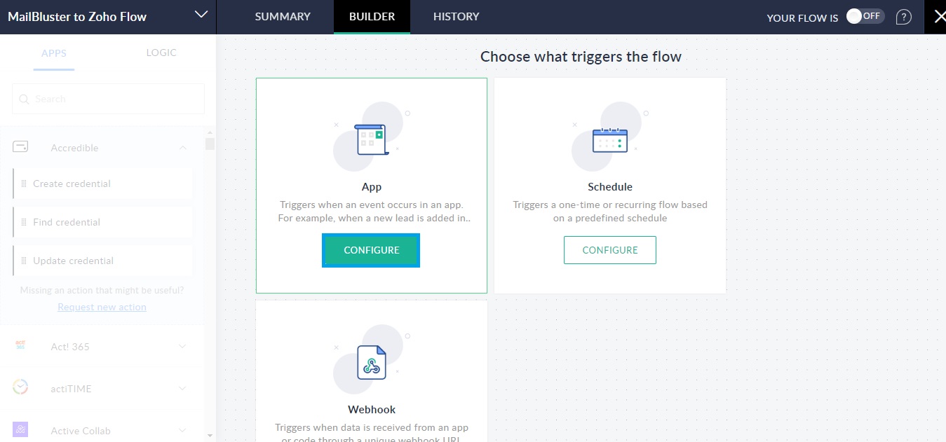 Choose what triggers the flow section
