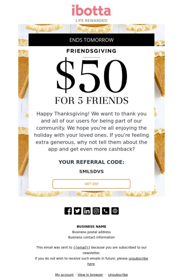 4Thanksgiving rewards email template.