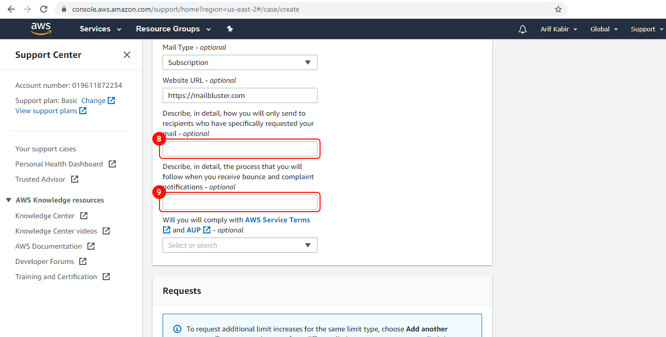 The choose the mail and notification options.