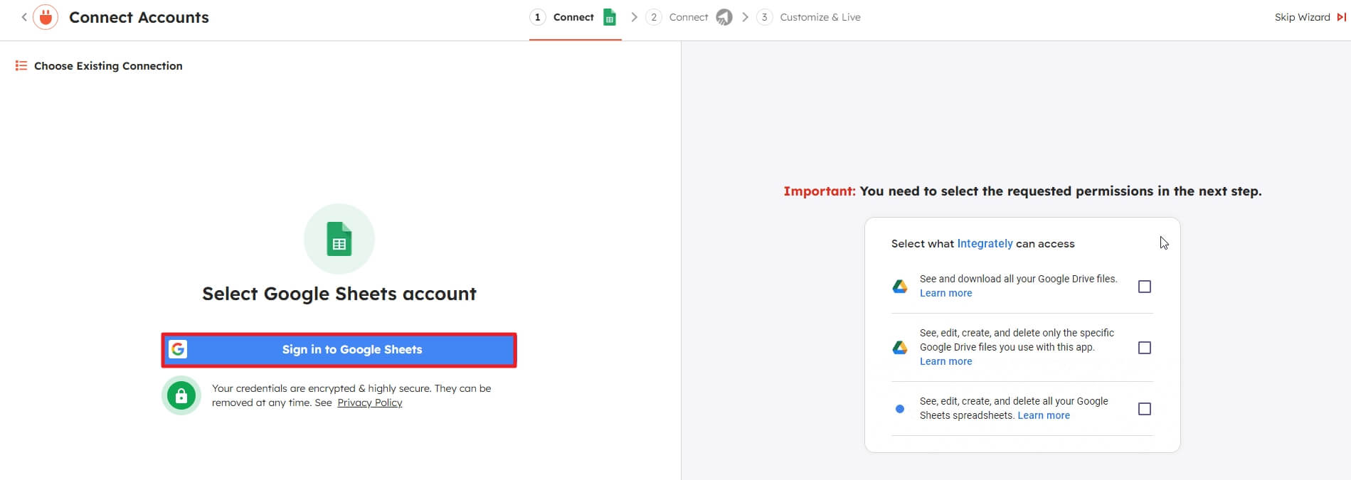 Google Sheets connecting