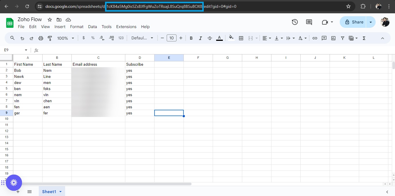 Copying the spreadsheet id