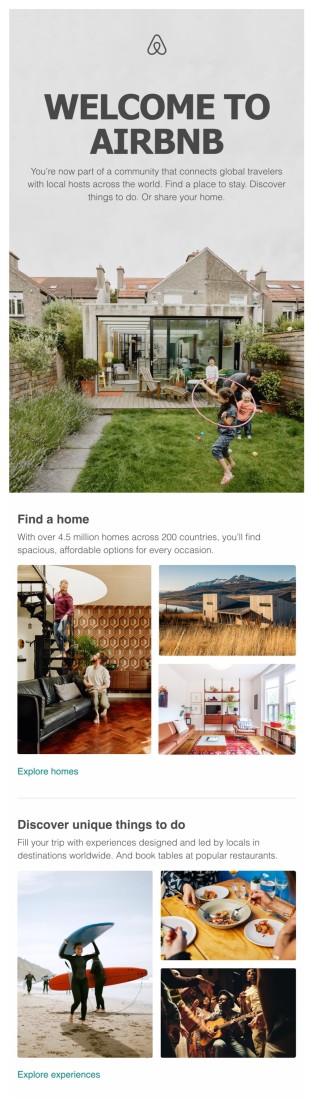 Airbnb welcome email example.