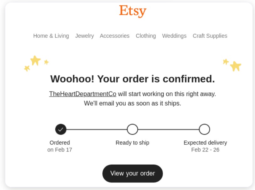 Automated confirmation email template example.