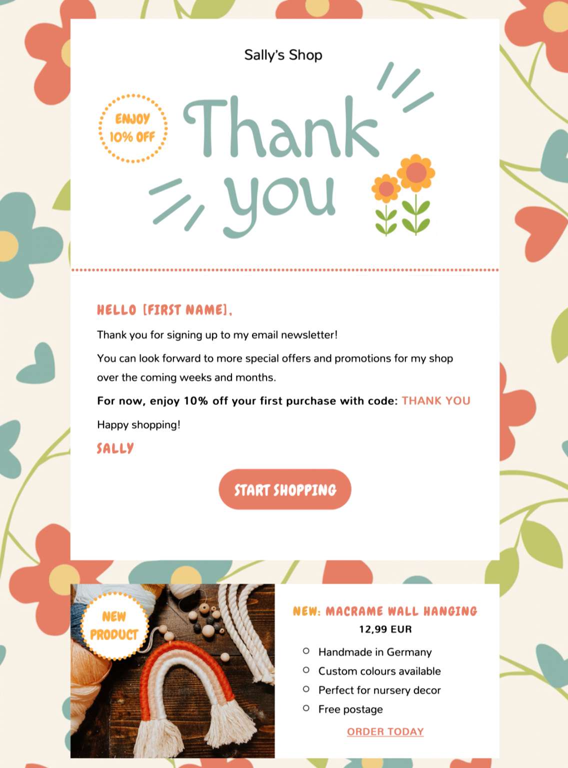 Automated email template example for thank you email.
