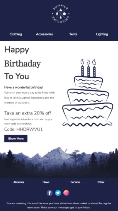 Automated email template example of birthday email.