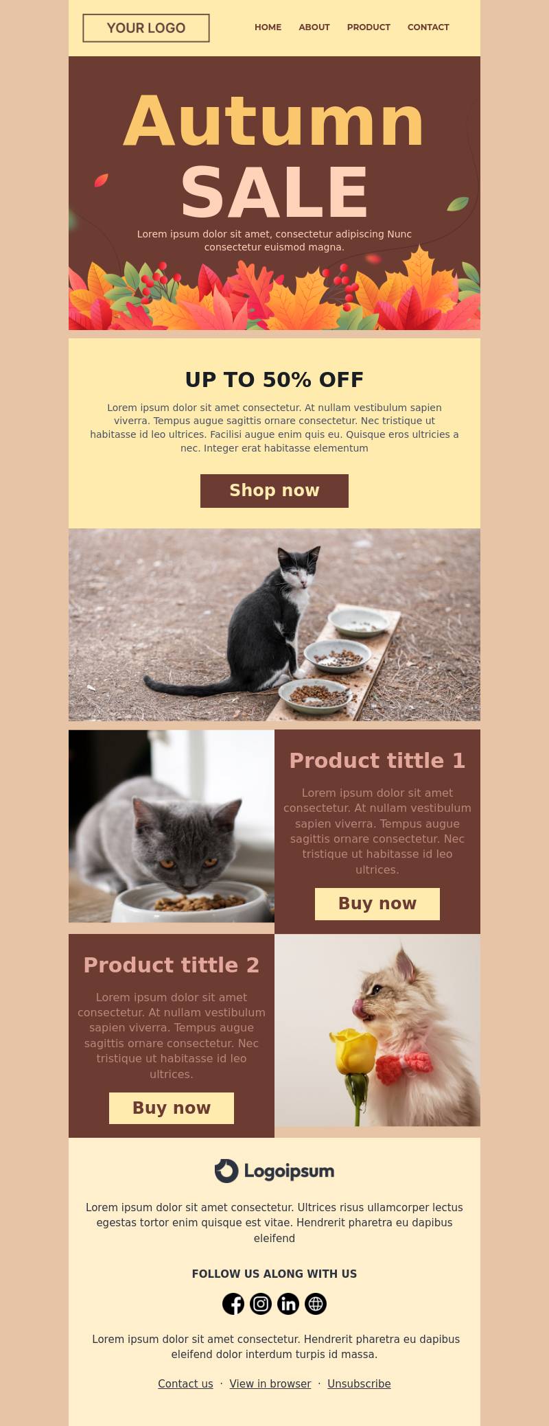 Autumn sale newsletter template for pet shops