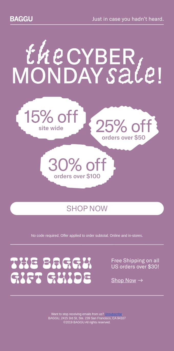 Baggu Cyber Monday sale email example.