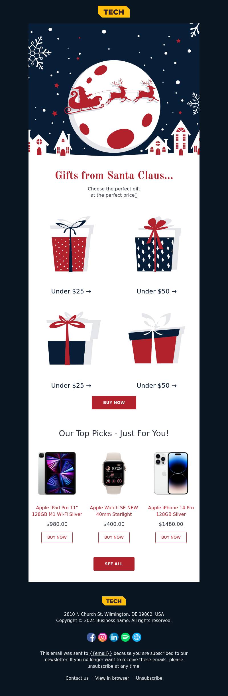 Christmas gifts holiday email template.