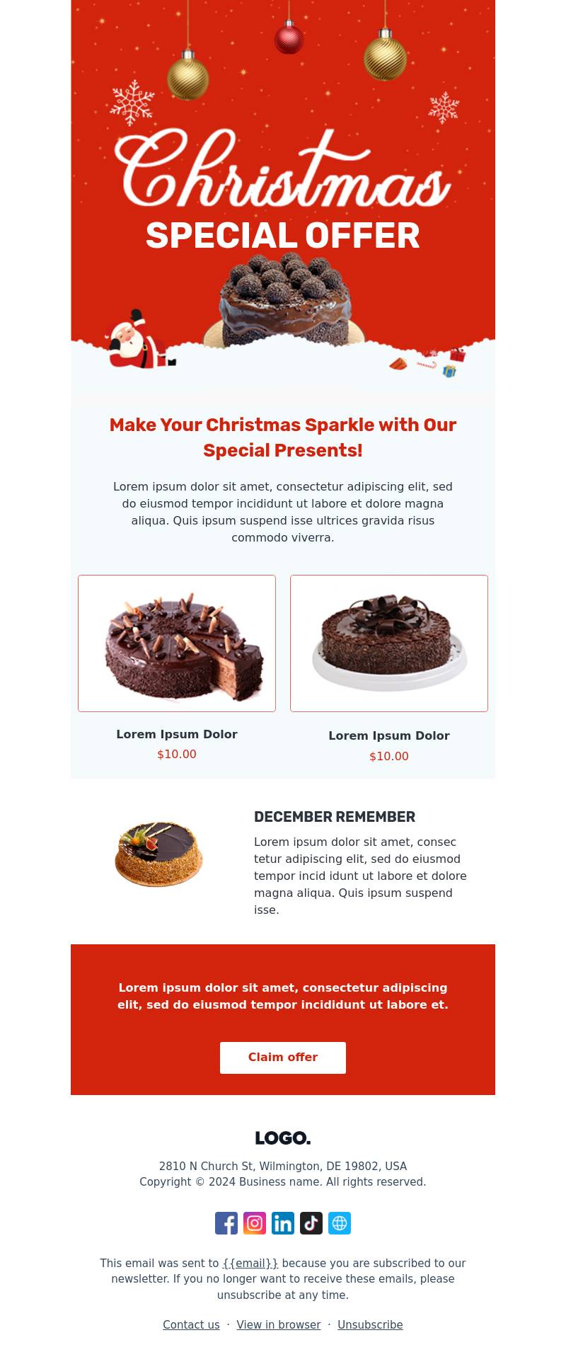 Christmas special offer holiday email template.