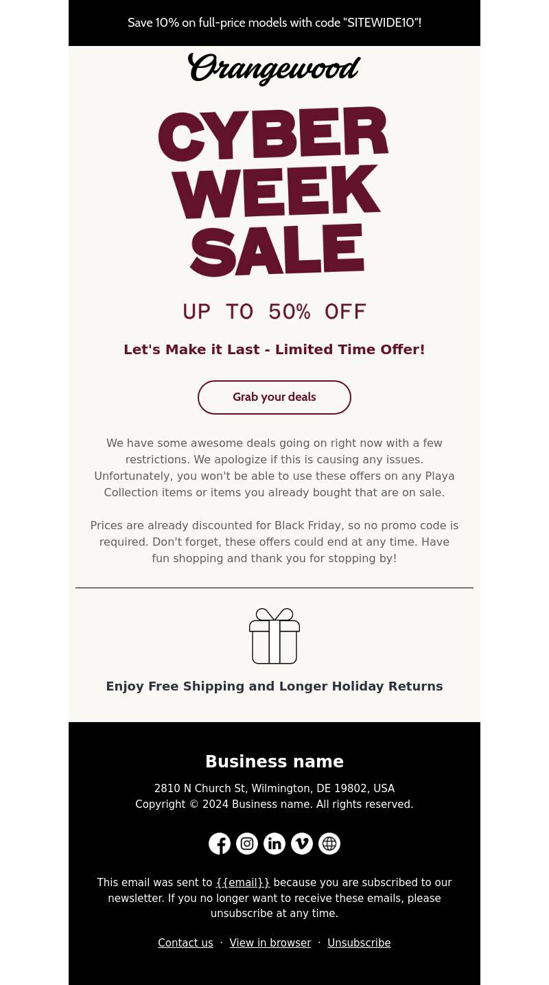 Cyber week sale email template