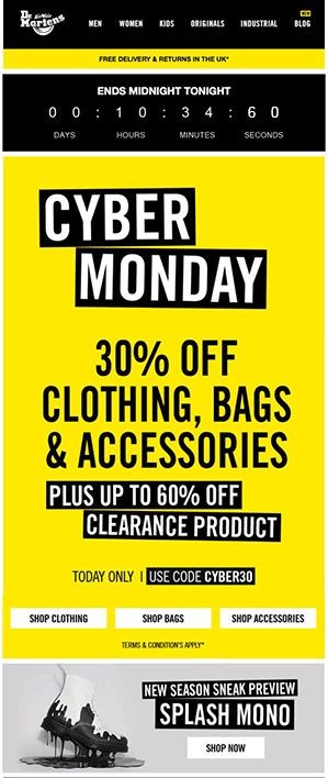 Dr. Martens Cyber Monday email example.