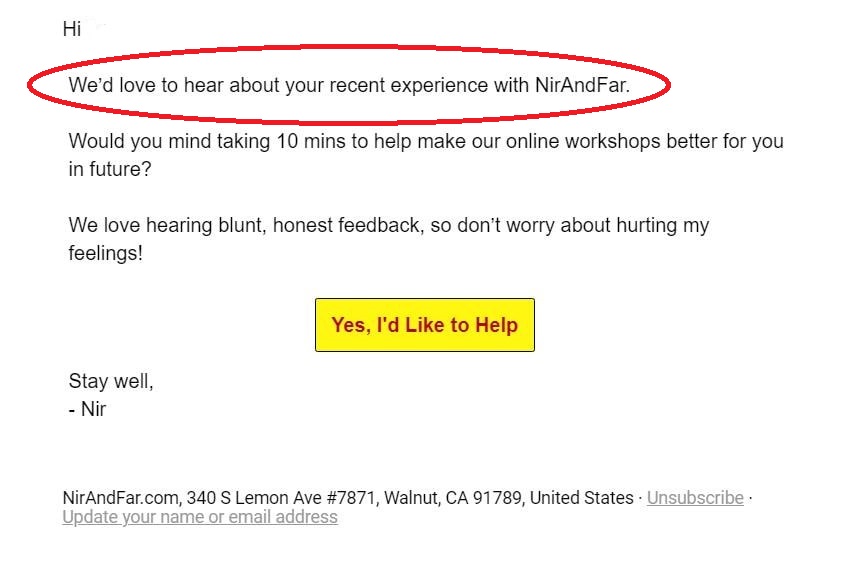 Example of email opening lines.