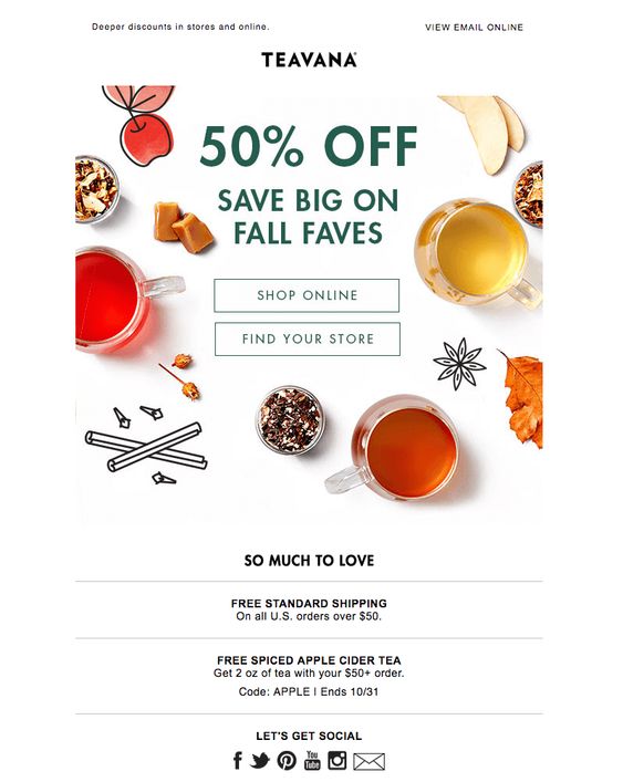 Fall newsletter example from TEAVANA