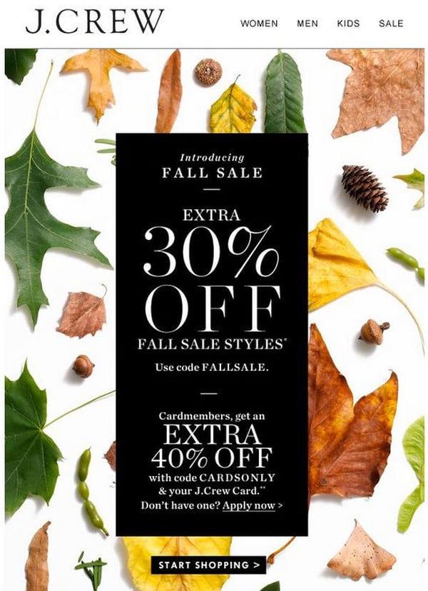 Fall newsletter example from J.CREW