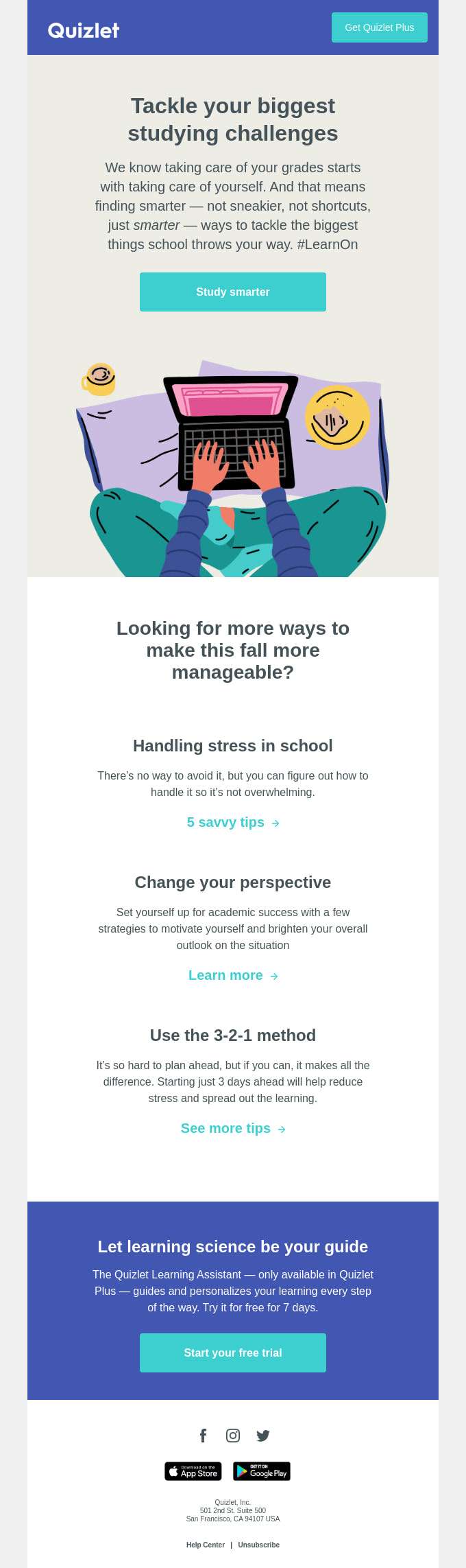 Fall newsletter example from Quizlet