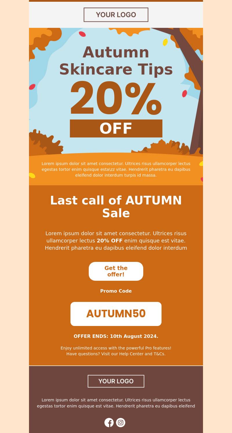 Fall newsletter template for autumn skincare products