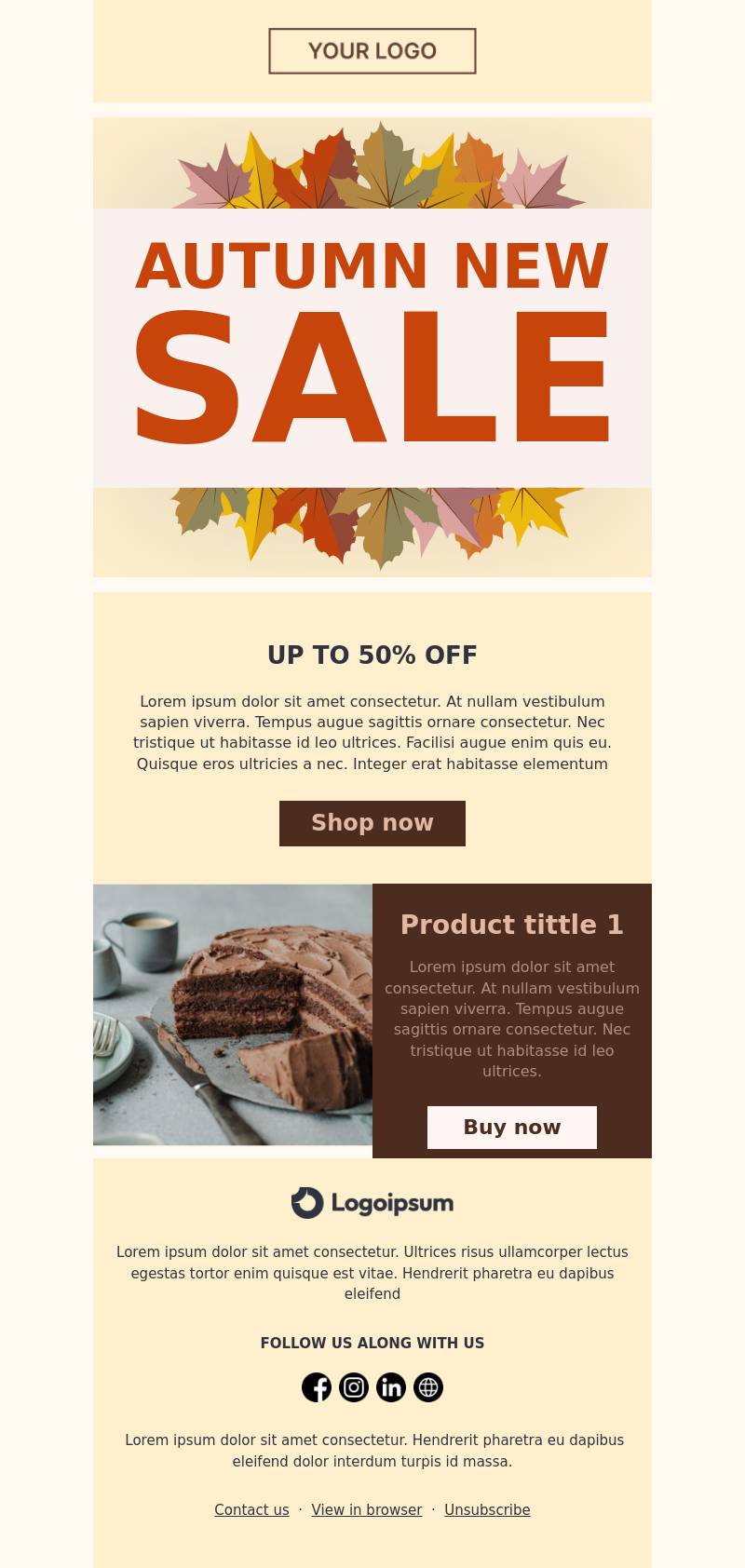 Fall newsletter template for cakery shops