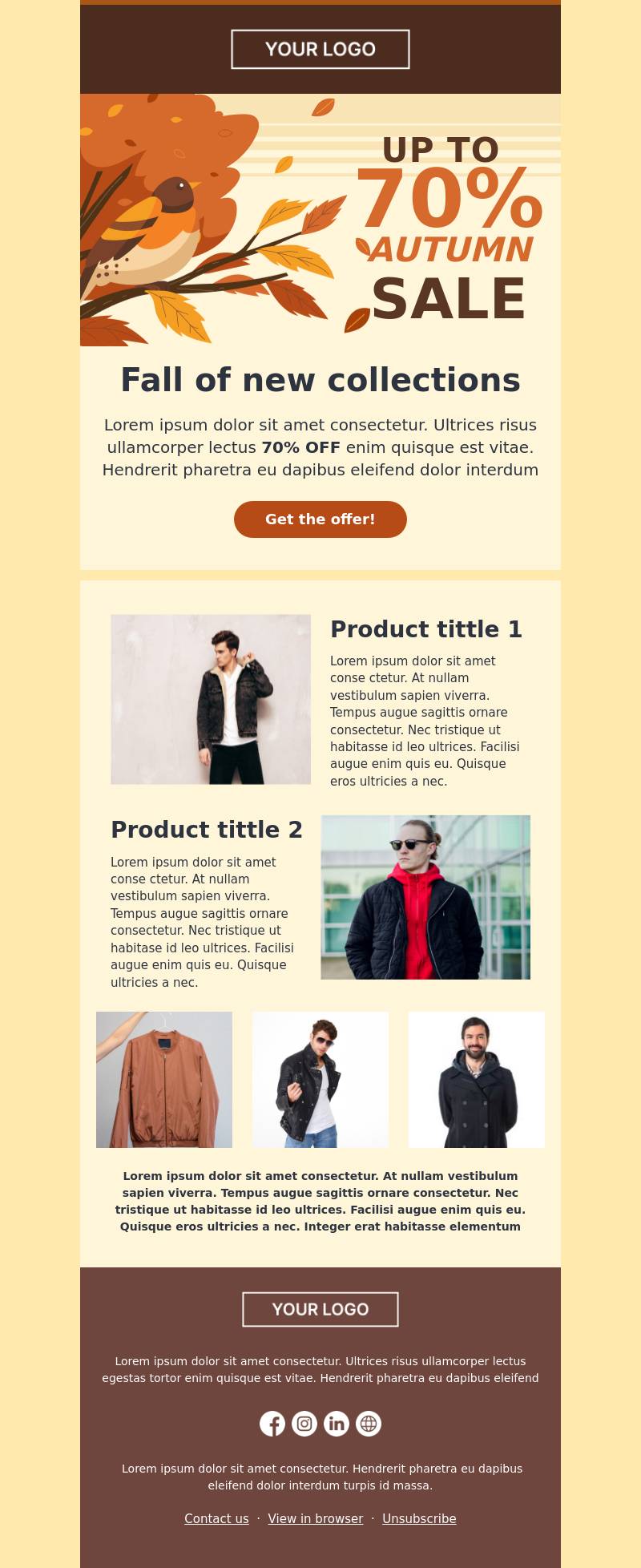 Fall newsletter template for fall collection sales.