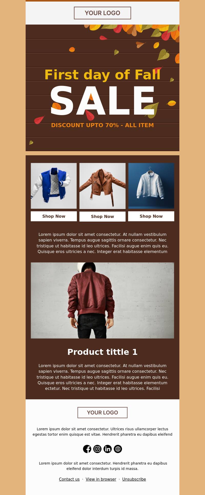 Fall newsletter template for the first day of fall sale.