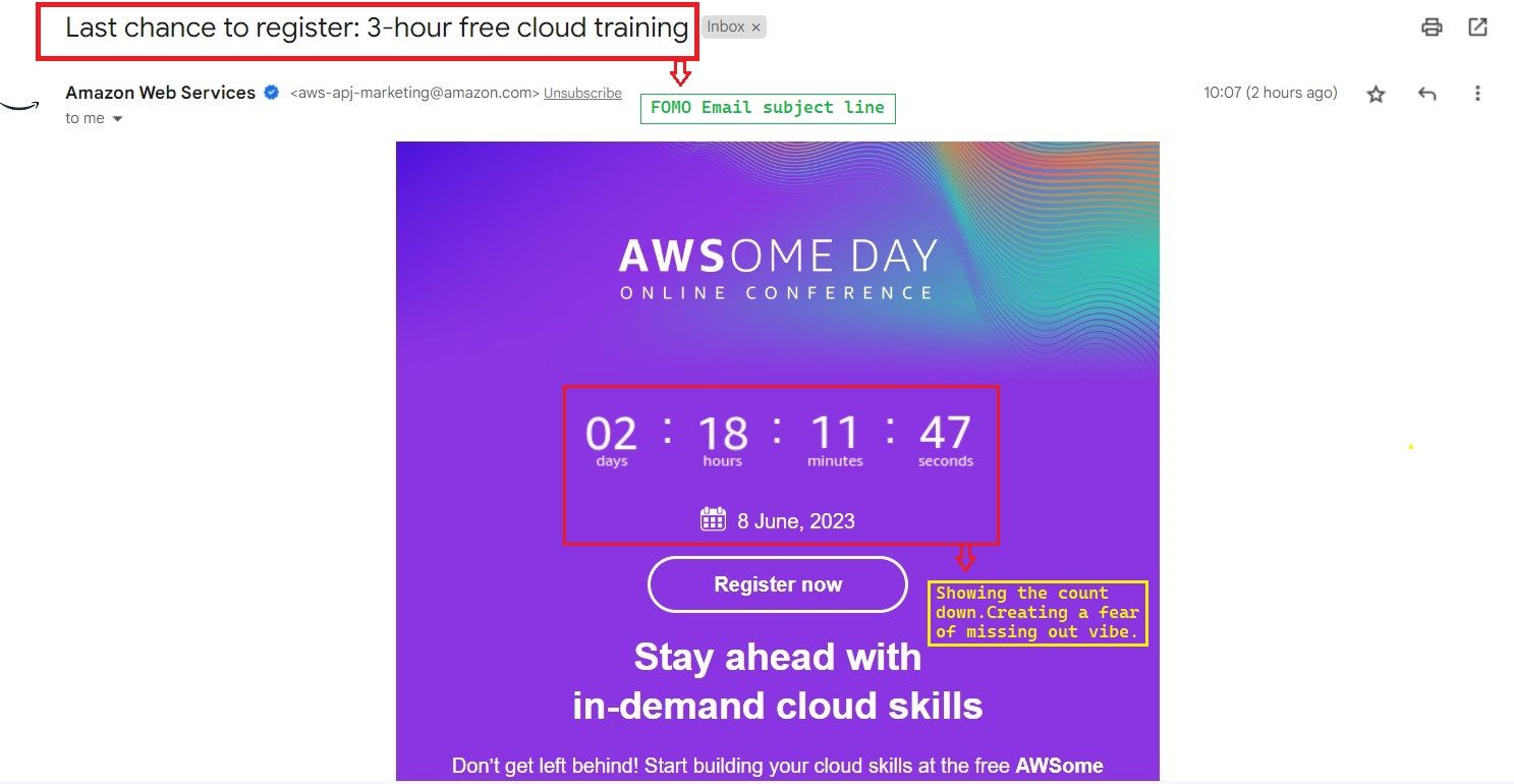 FOMO type email subject line example.