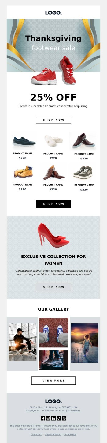 Footwear Sale Thanksgiving Email Template.