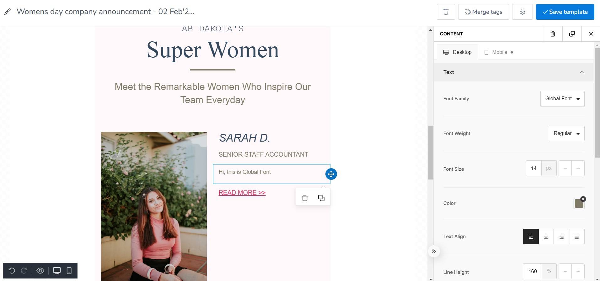 Global font in email template from MailBluster