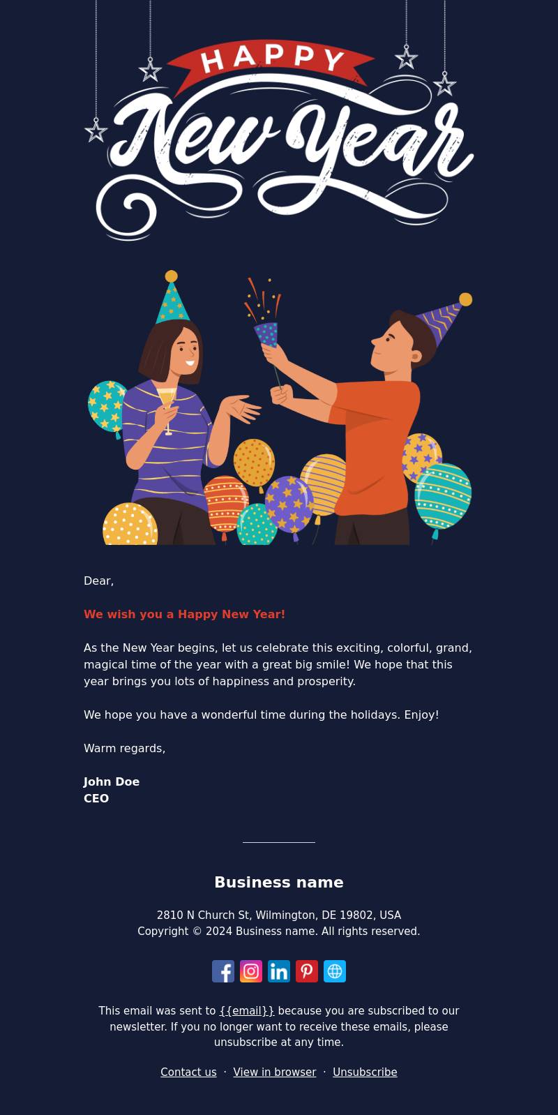 Happy New Year email template for office and business.