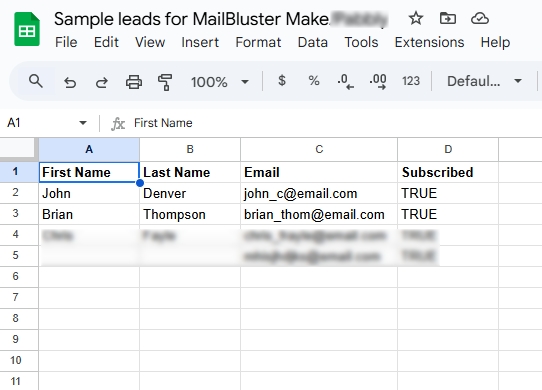 Sample leads with Google Sheets