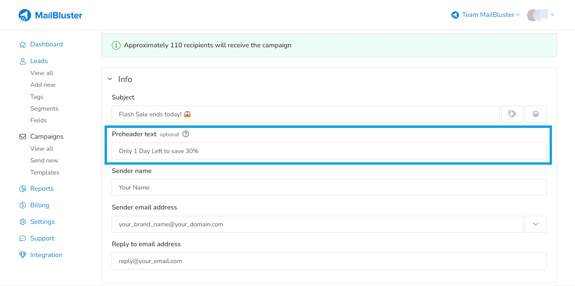 MailBluster Email Preheader Demo
