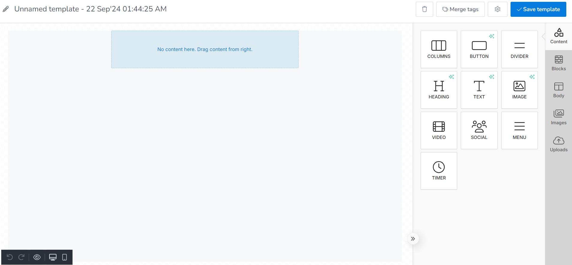 MailBluster's drag-and-drop email composer feature.