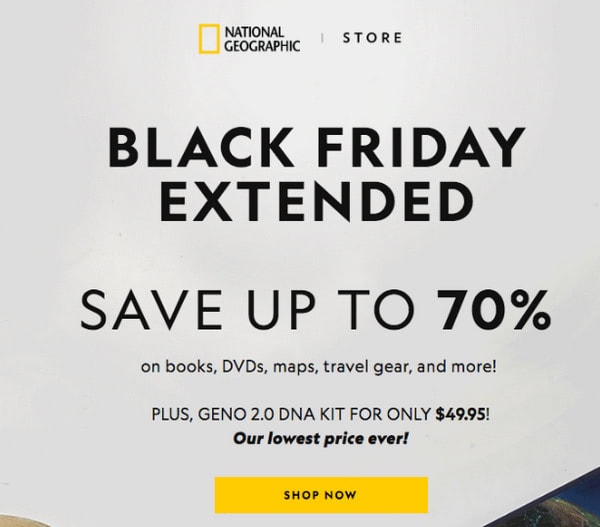 National Geographic's Black Friday extended email example.