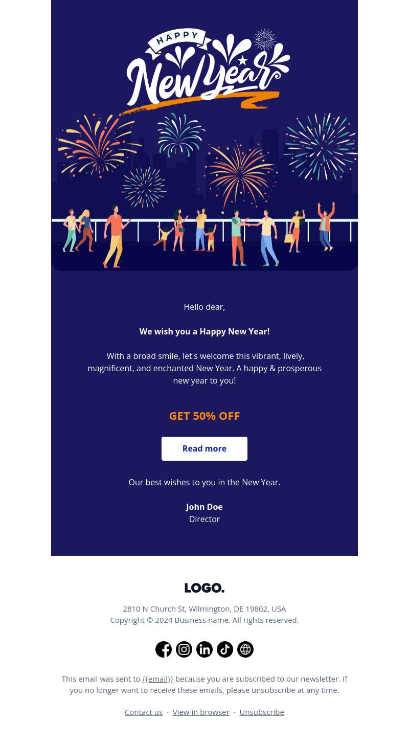 New Year offers holiday email.