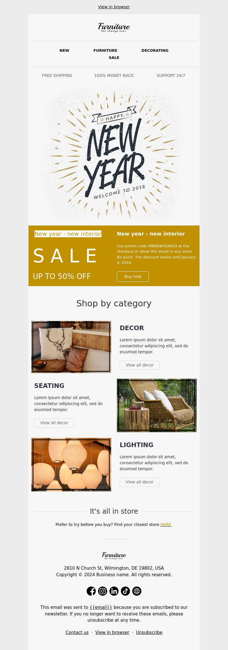 New Year sale email template.