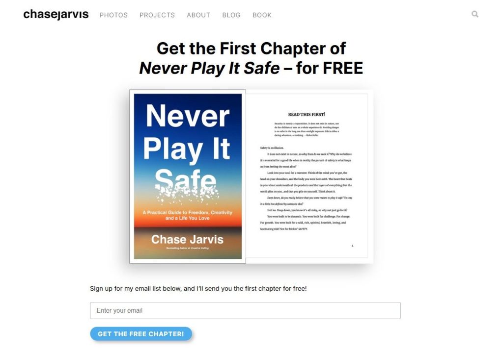 Newsletter landing page for photographers