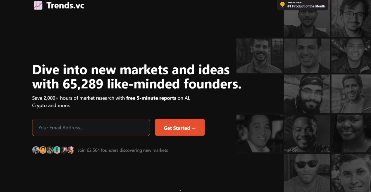 Trends.vc Newsletter signup landing page.