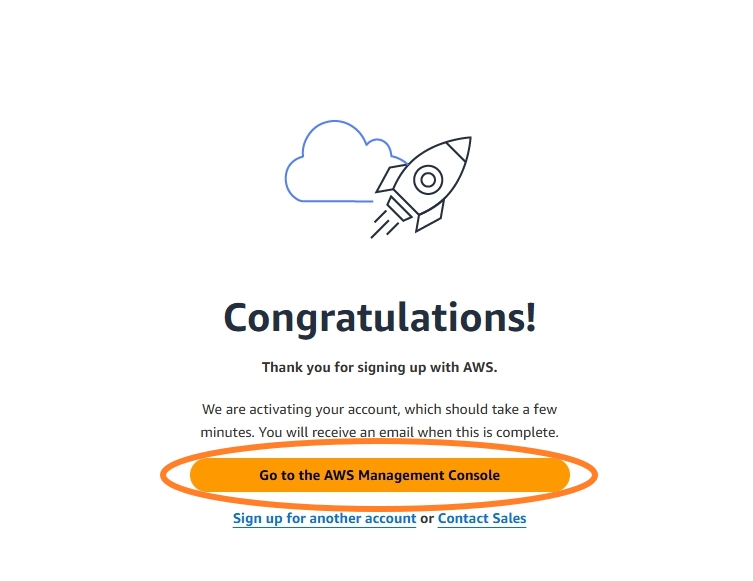 Congratualtions page on Amazon AWS SES