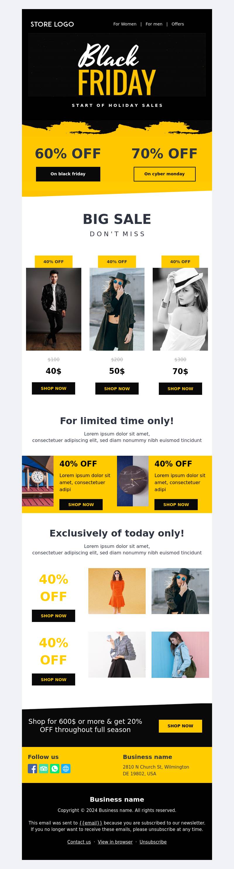 Start of holiday sales Black Friday launch email template