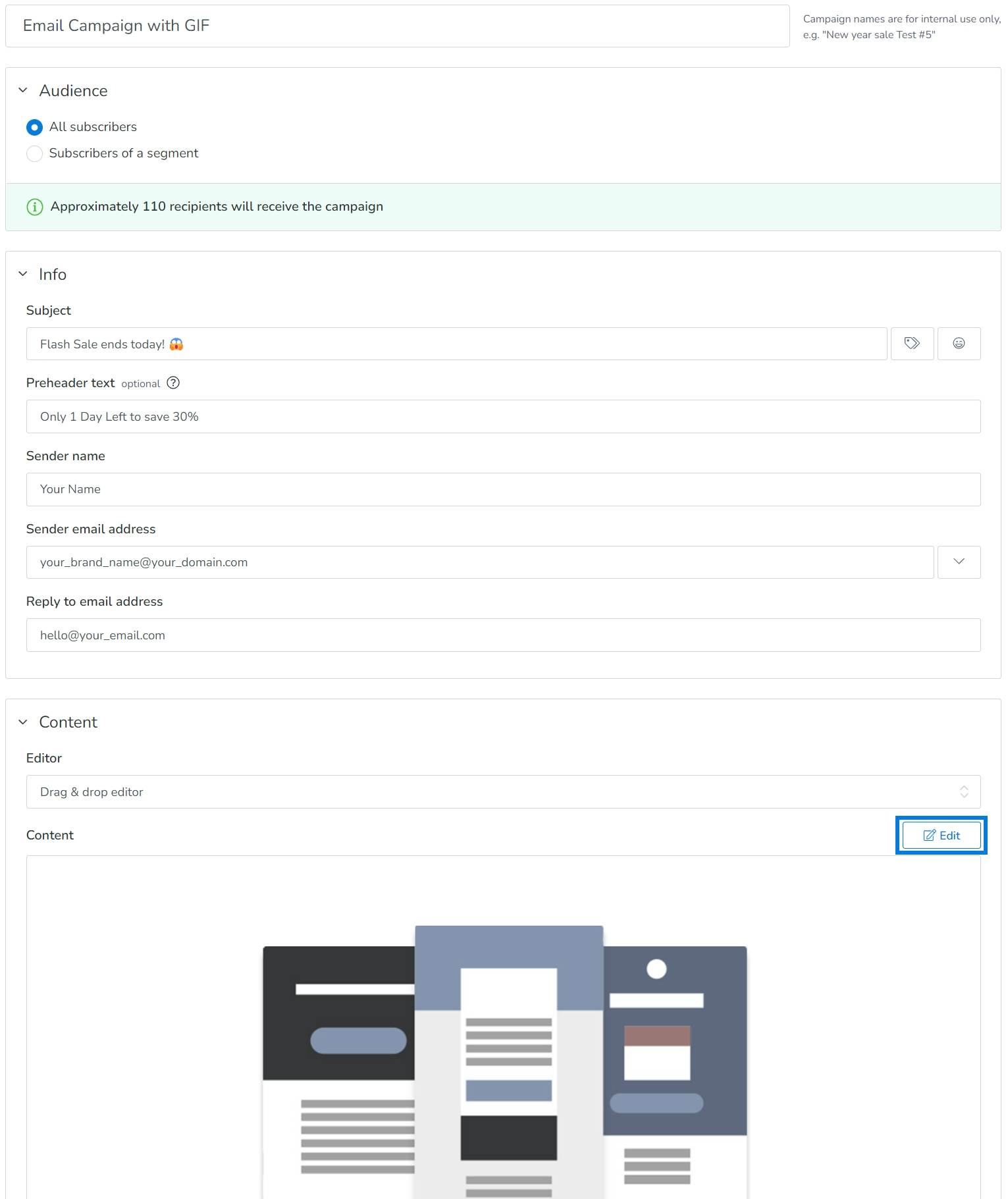 Step 1 of adding GIF by MailBluster