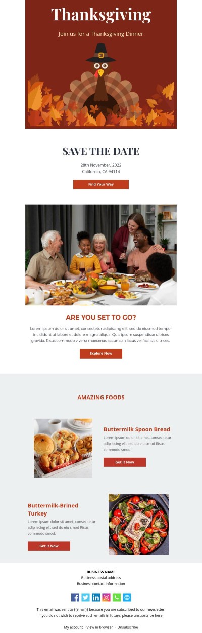 Thanksgiving Dinner Email Template
