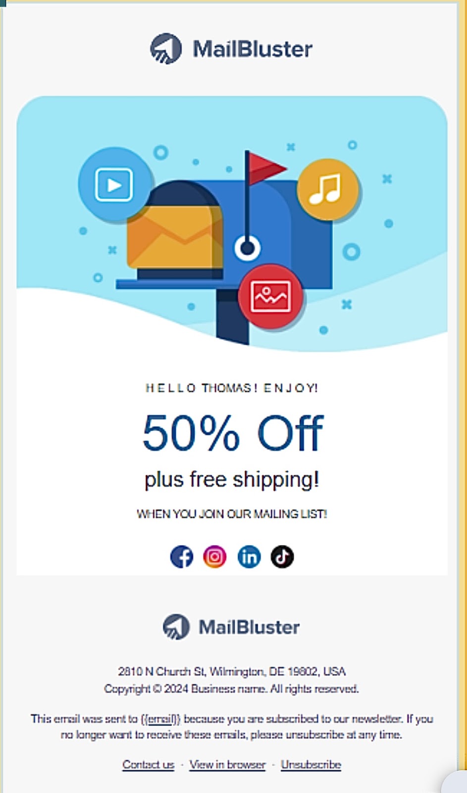 Email example of MailBluster on email marketing with personalization.